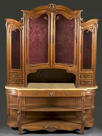 Appraisal: Monumental continental sideboard and cabinet A Monumental continental sideboard and