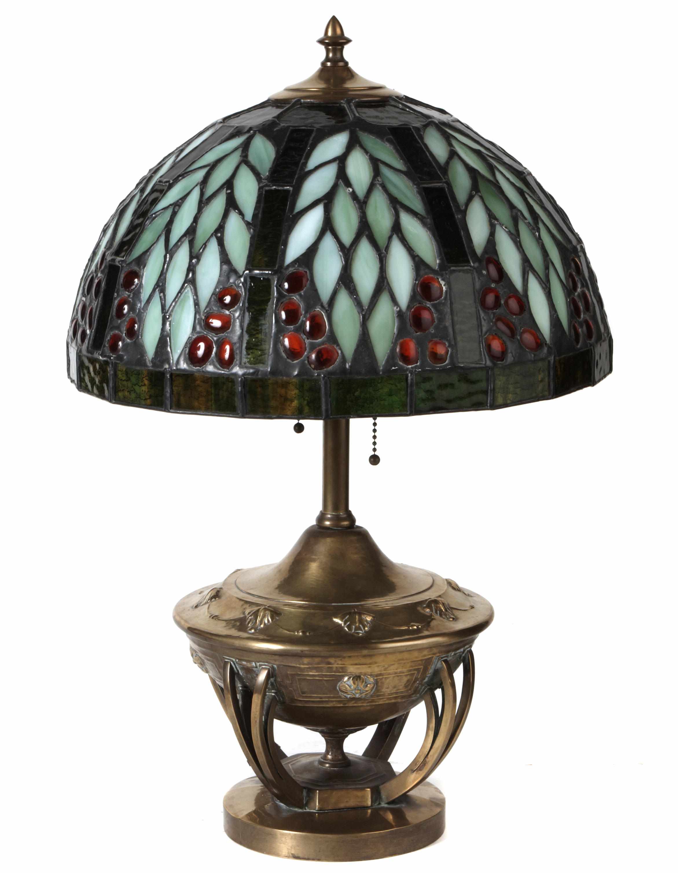 Appraisal: A German leaded glass and brass table lamp early th