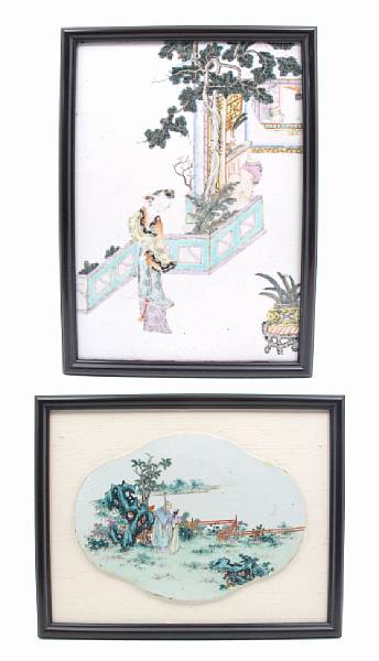 Appraisal: A Chinese framed porcelain plaque together with another framed porcelain