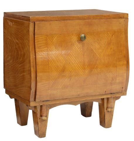 Appraisal: French Art Deco parquetry bedside cabinet c s oak case