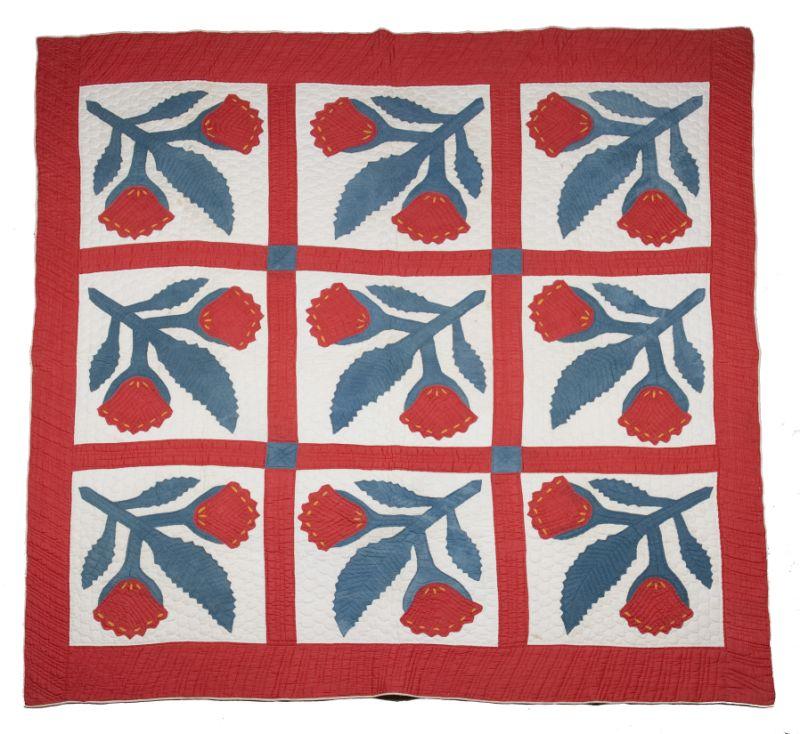 Appraisal: Colorful Floral and Leaf Applique Quilt early th c patchwork