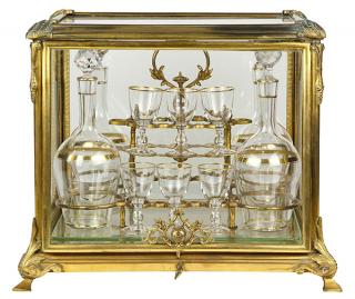 Appraisal: Continental gilt bronze and glass tantalus Continental gilt bronze and