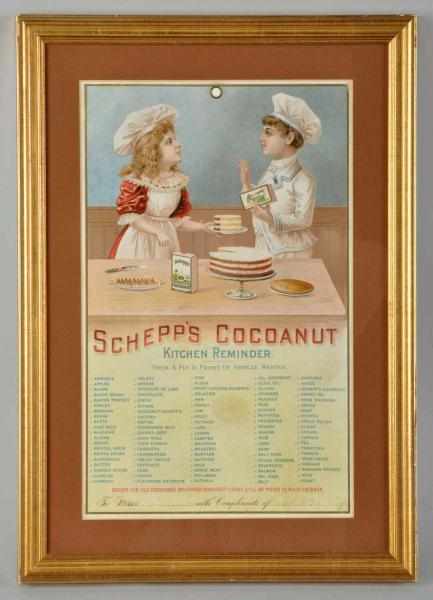 Appraisal: Early Schepp's Cocoanut Kitchen Reminder Poster Description Circa Cardboard Matted