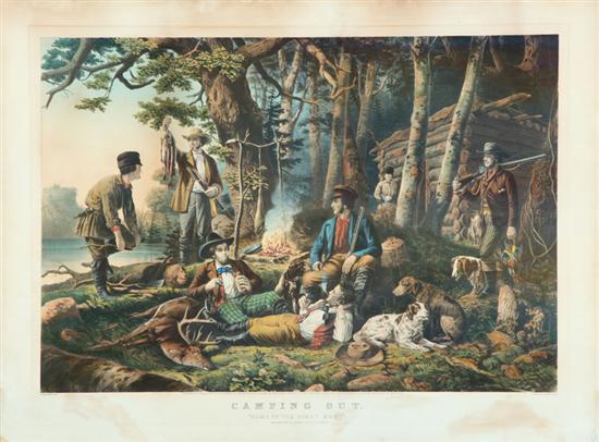 Appraisal: CAMPING OUT BY N CURRIER Handcolored lithograph on paper Large