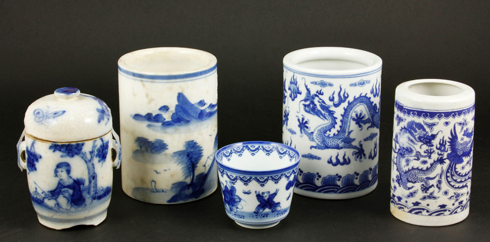 Appraisal: - Pieces of Chinese Blue and White Porcelain Five pieces