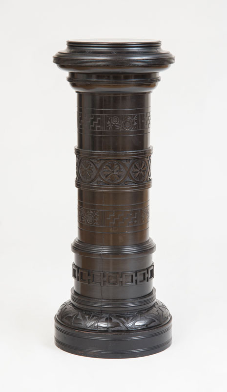 Appraisal: AESTHETIC MOVEMENT PEDESTAL Ebonized finish carved and incised decoration x