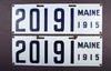 Appraisal: LICENSE PLATES - Matched pair of Maine porcelain license plates