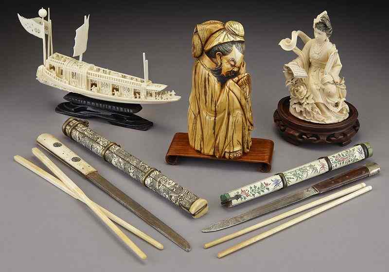 Appraisal: Pcs Chinese carved ivory including International buyers should note that