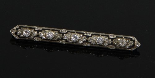 Appraisal: An Art Deco style bar brooch the five principal diamonds