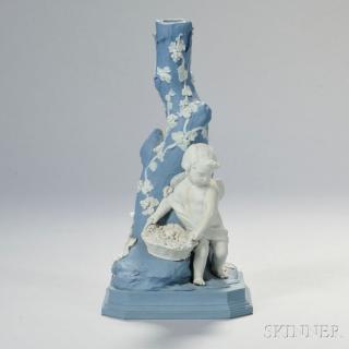 Appraisal: Wedgwood Solid Pale Blue Jasper Figural Candlestick England late th