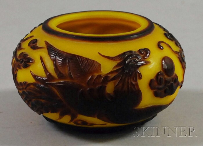 Appraisal: Overlay Peking Glass Water Coupe China brown cut to yellow