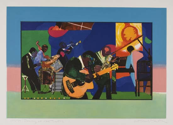 Appraisal: ROMARE BEARDEN - Jamming at the Savoy Color etching -