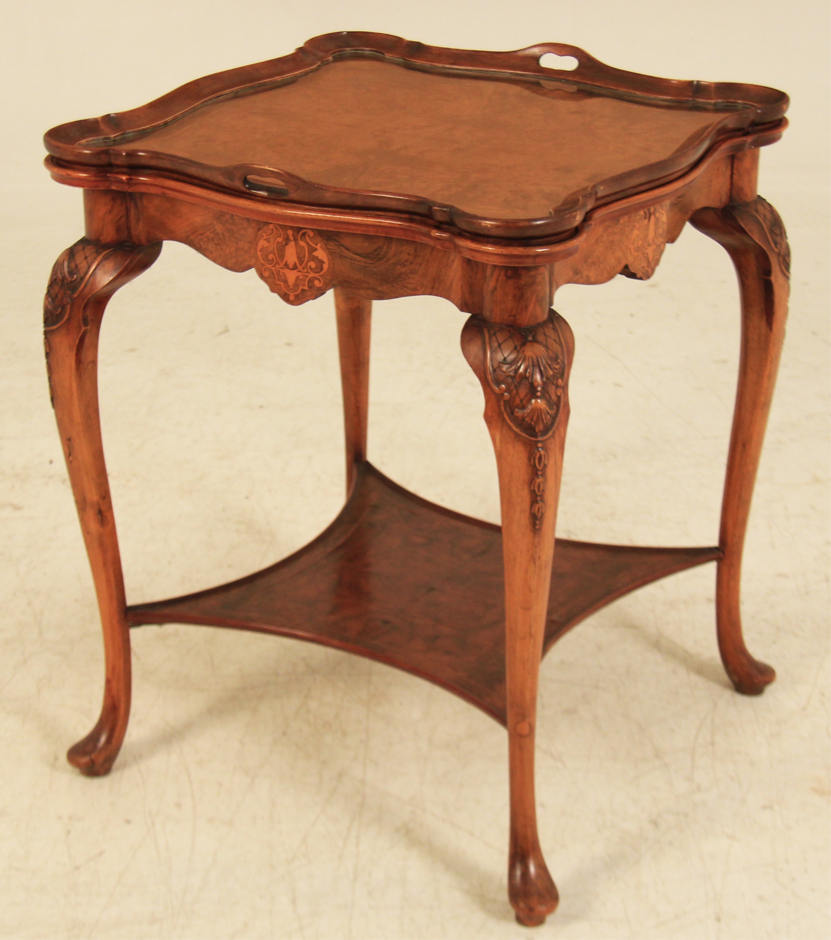 Appraisal: QUEEN ANNE STYLE WALNUT LIFT TOP SERVING TABLE Queen Anne