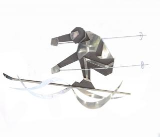 Appraisal: Contemporary Sculpture Downhill Skier Contemporary chrome and metal sculpture of