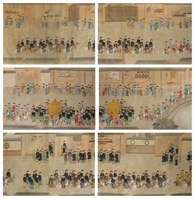 Appraisal: A long Chinese hand scroll painting depicting a procession of