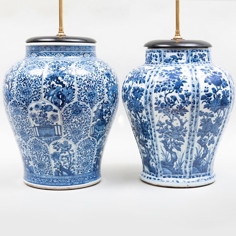 Appraisal: Two Similar Chinese Blue and White Porcelain Ginger Jar Lamps