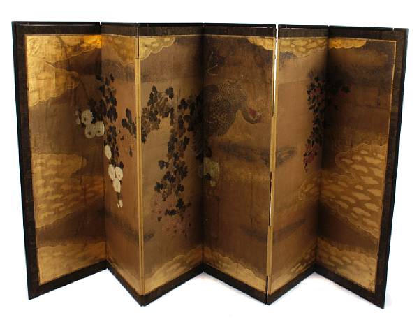 Appraisal: A Kano school screen Edo period wear to surface damage