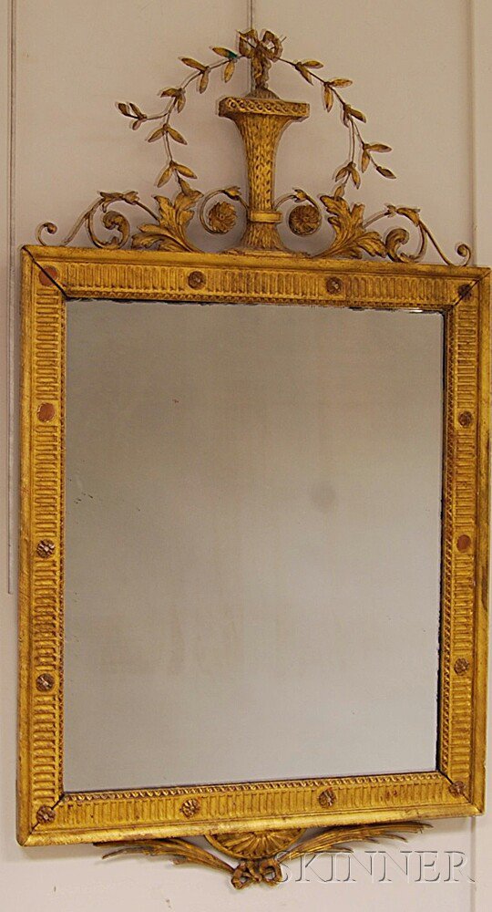 Appraisal: Neoclassical-style Gilt-gesso Mirror th century the cresting with carved scrolled