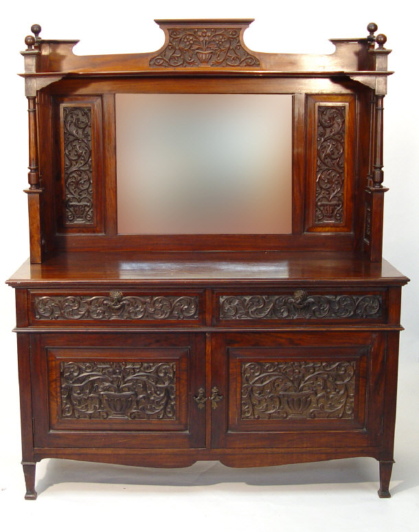 Appraisal: Victorian mirror backed rosewood sideboard with carved floral mouldings fitted