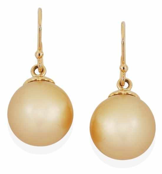 Appraisal: A PAIR OF GOLDEN SOUTH SEA PEARL EARRINGS Each round