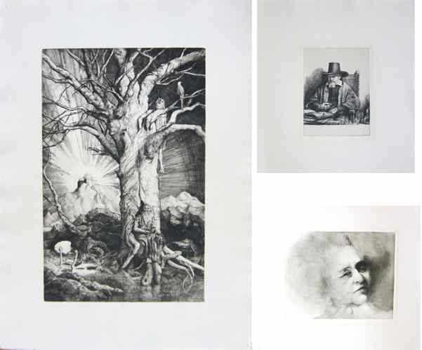 Appraisal: THREE PRINTS JON OGARD ENGRAVING titled ''Myself given to Myself''