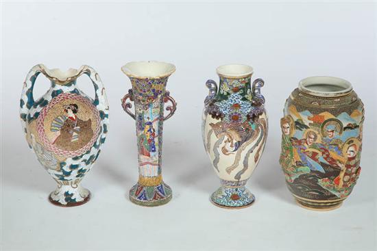 Appraisal: FOUR SATSUMA VASES Japan th century Highly decorated featuring moriage