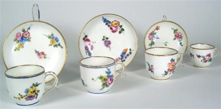 Appraisal: THREE SIMILAR S VRES TEA CUPS AND SAUCERS TH CENTURY