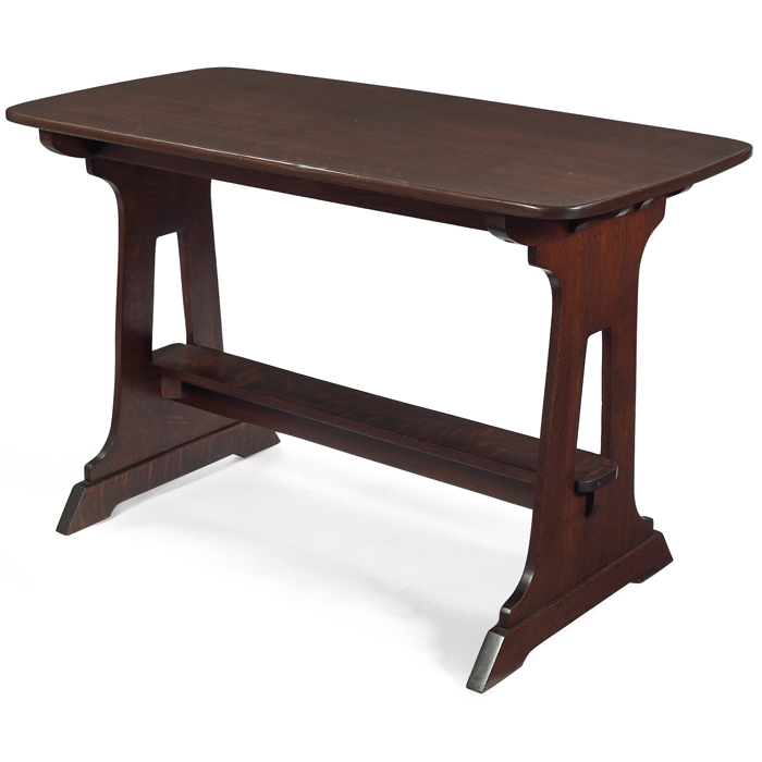 Appraisal: Unusual Limbert table narrow un-cataloged trestle-form with cut-outs at side