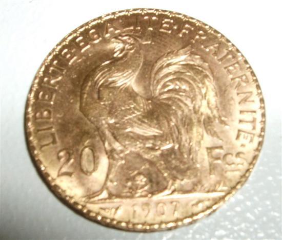 Appraisal: Gold French franc coin