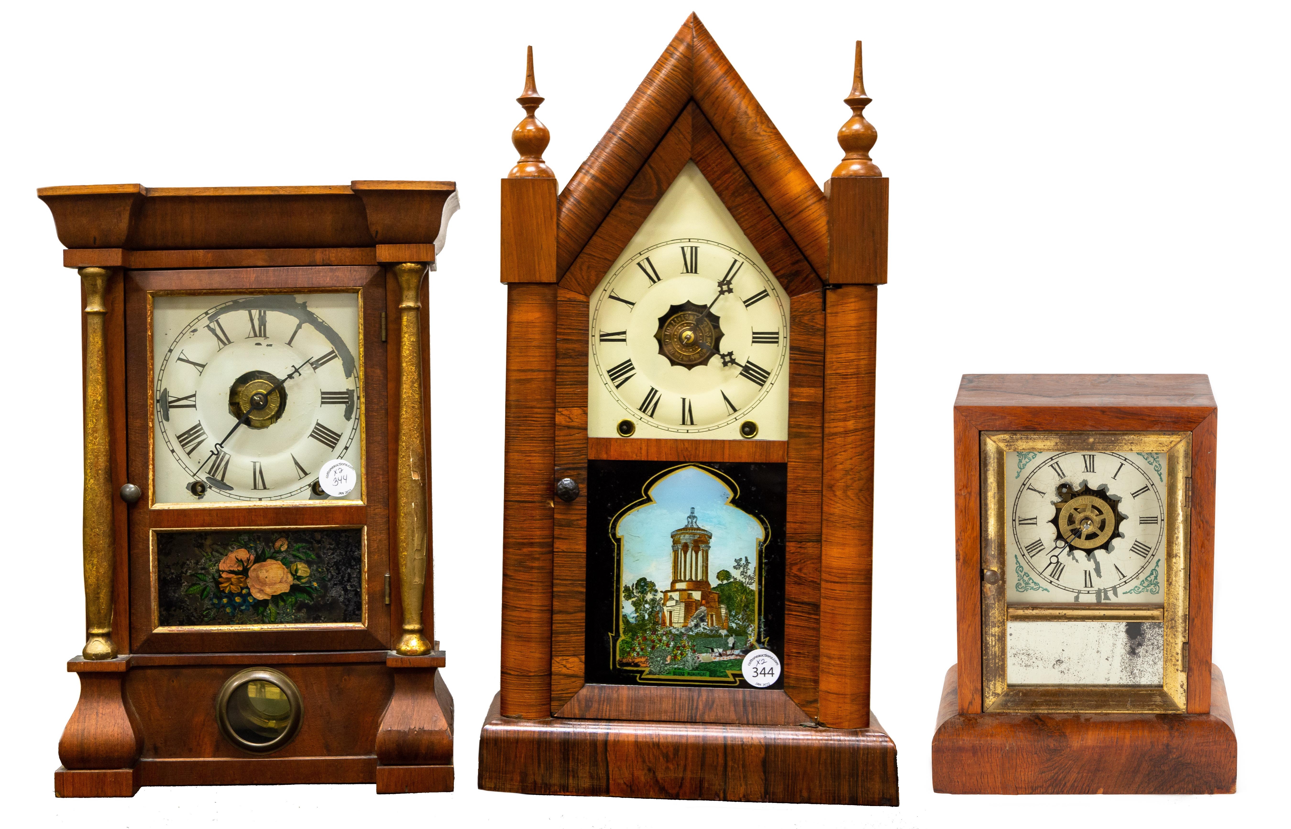 Appraisal: NEW HAVEN GOTHIC CLOCK SETH THOMAS COTTAGE CLOCK AND ROSEWOOD