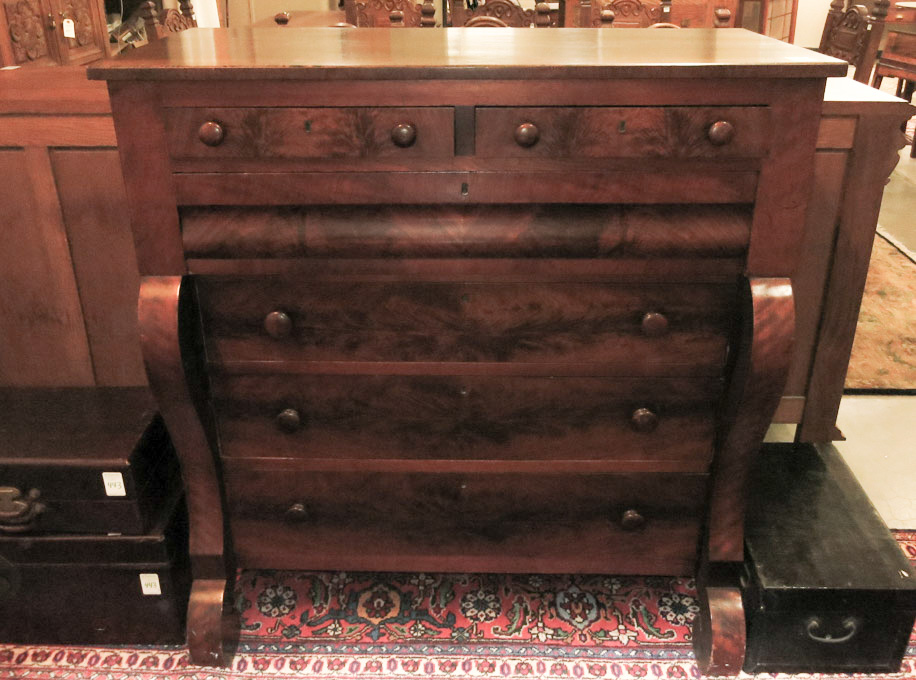 Appraisal: PILLAR SCROLL MAHOGANY CHEST OF DRAWERS American Late Classicism style