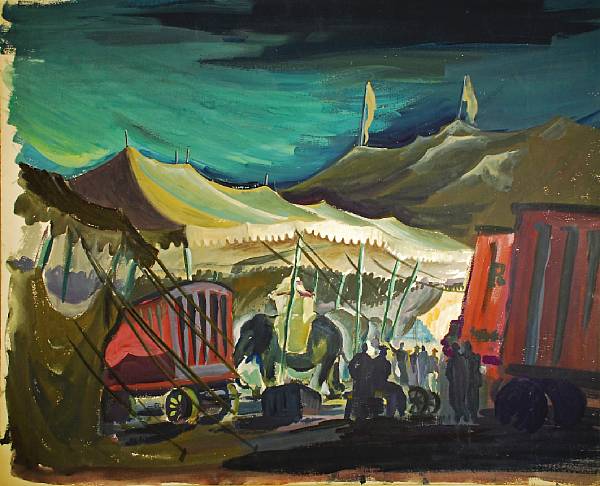 Appraisal: A Paul Long preliminary painting of elephants in a circus