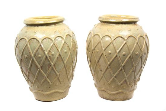 Appraisal: Sale Lot A Pair of Putty Glazed Ceramic Jardinieres th