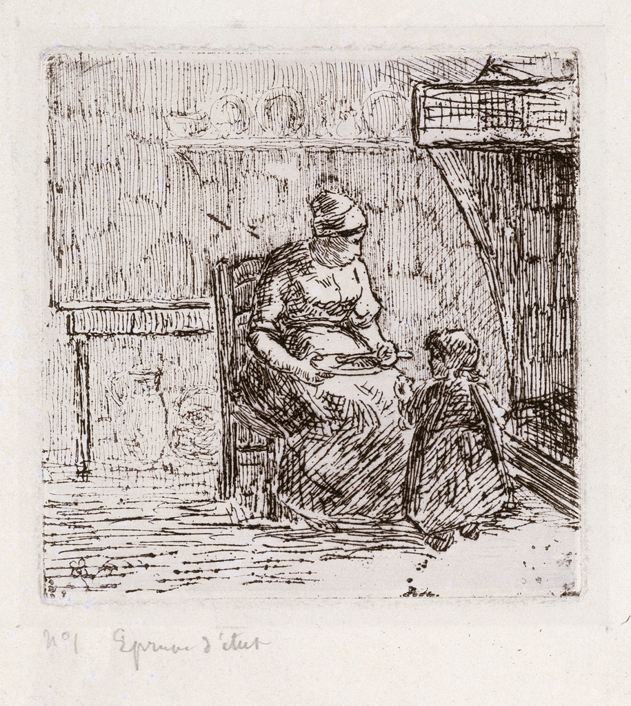 Appraisal: CAMILLE PISSARRO Paysanne donnant manger un enfant Etching printed in