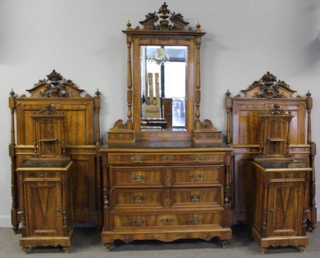 Appraisal: Continental Renaissance Revival Bedroom Set Includes a chest with mirror