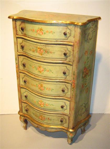 Appraisal: Italian style green painted and parcel gilt tall commode The