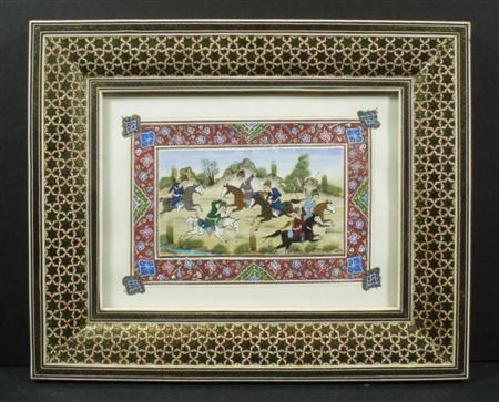 Appraisal: A th Century Persian miniature painting decorated with horsemen in