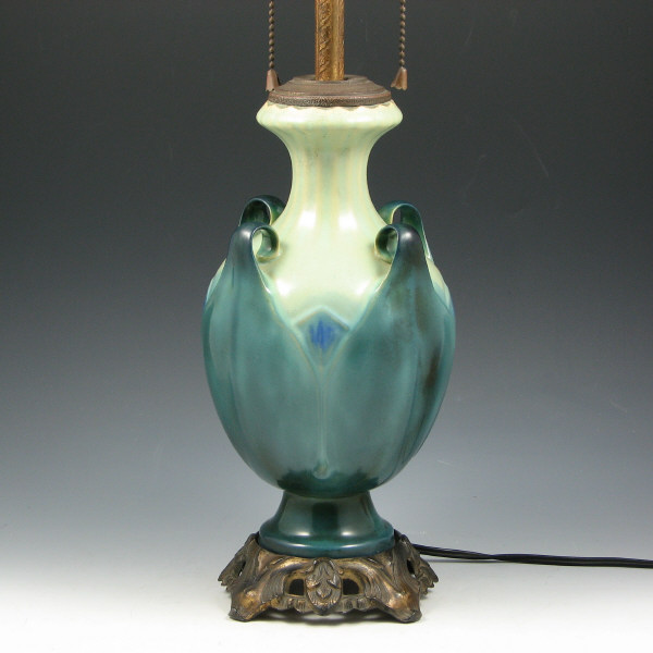 Appraisal: Roseville factory lamp from the s with Velmoss-style base and