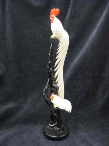 Appraisal: Carved Ivory Figurine of Rooster Hen on wooden branch style