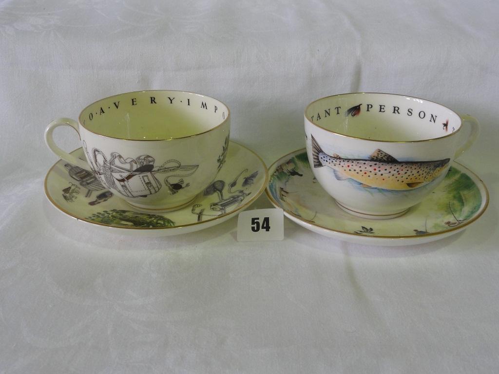 Appraisal: Two large Royal Worcester tea cups and saucers with printed