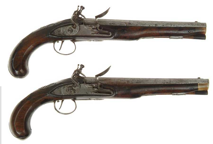 Appraisal: PAIR OF PARISIS FLINTLOCK PISTOLS NSN cal - ribbed bbls