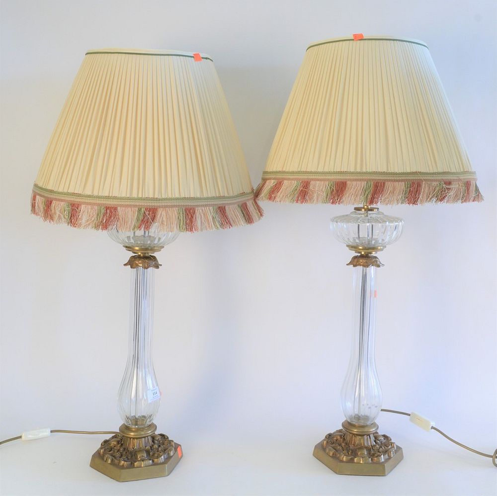 Appraisal: Pair Cut Crystal Table Lamps with brass mounts and bases