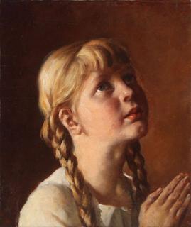 Appraisal: OIL PAINTING OF GIRL PRAYING Circle of ADOLF WISSEL German