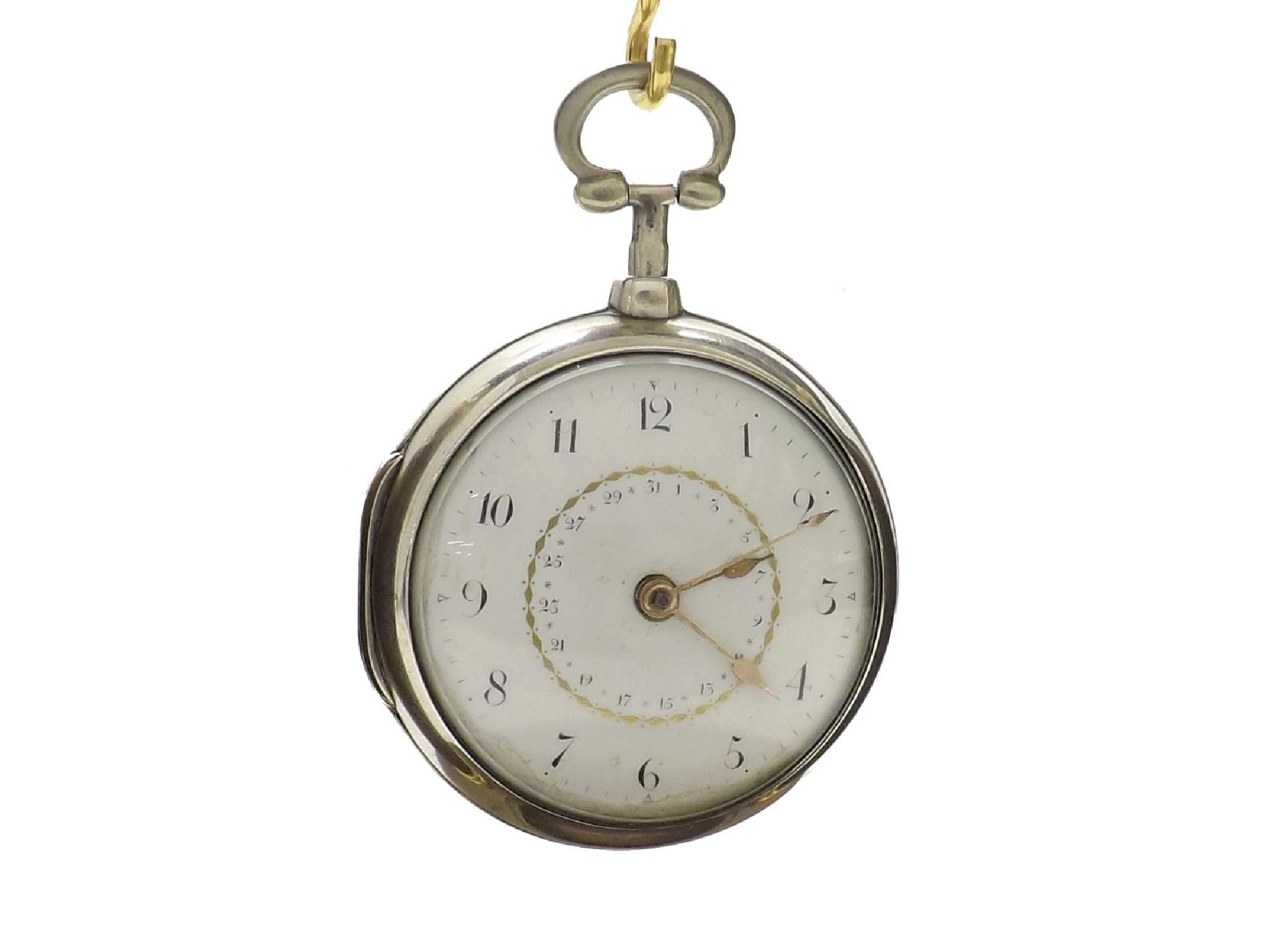 Appraisal: Silver pair cased verge calendar pocket watch London the fusee