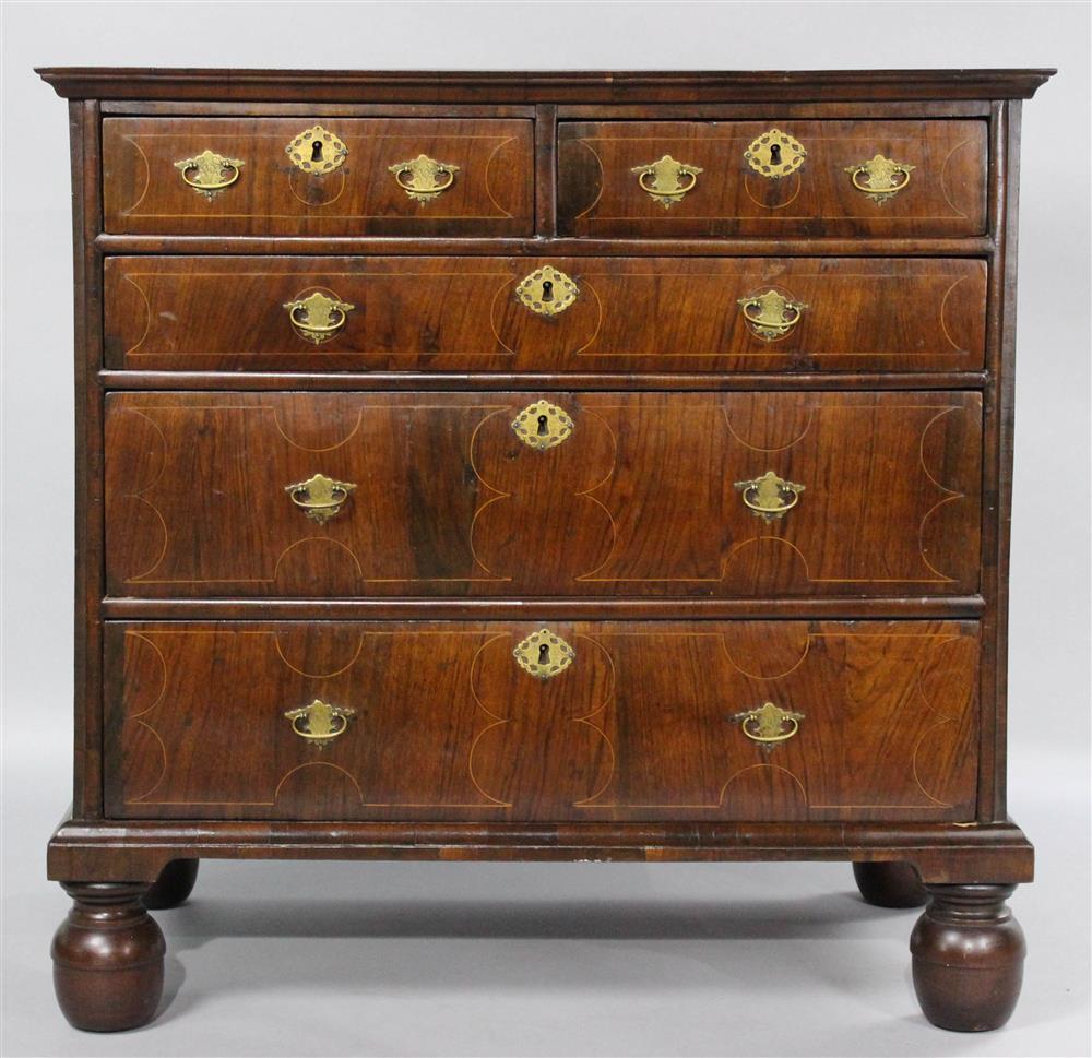 Appraisal: WILLIAM AND MARY INLAID AND VENEERED CHEST OF DRAWERS with