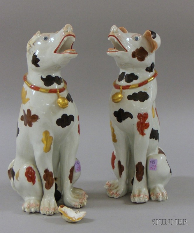 Appraisal: Pair of Chinese Export Porcelain Style Hound Figures one with