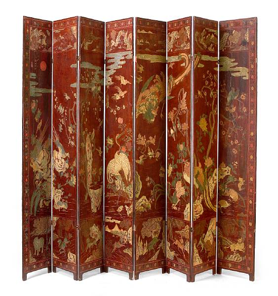 Appraisal: A Chinese coromandel paint decorated eight fold floor screen Late