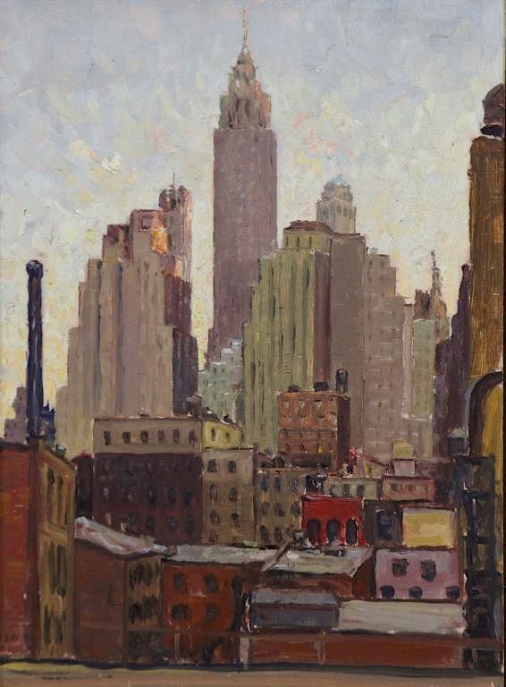 Appraisal: VIDAL Couce Oil on Board Downtown From Brooklyn Bridge New