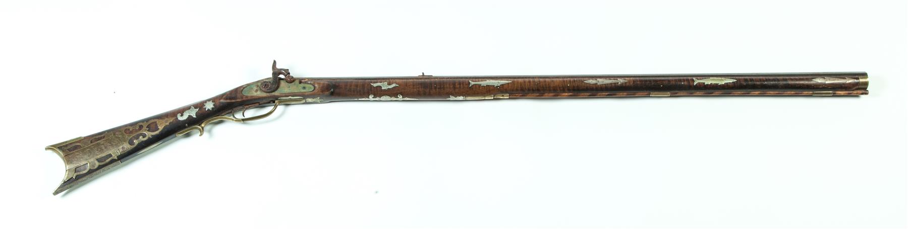 Appraisal: FULL-STOCK OCTAGONAL BARREL PERCUSSION KENTUCKY RIFLE Huntingdon County Pennsylvania curly