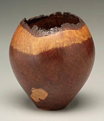 Appraisal: Rudy Osolnik vase redwood burl with natural bark borders marked